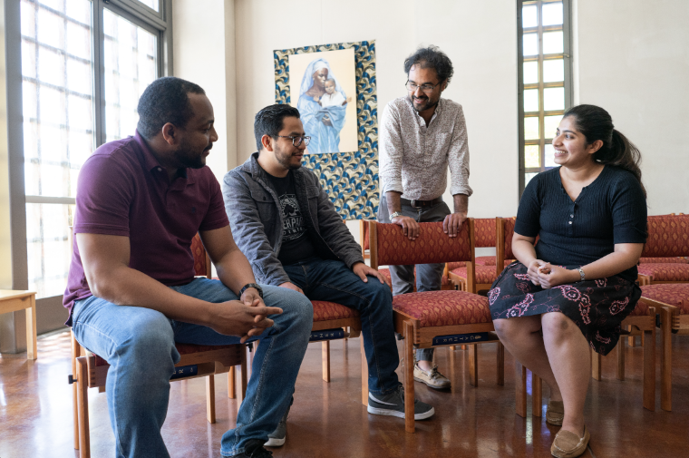 Jesuit School of Theology students in conversation on the Berkeley campus 