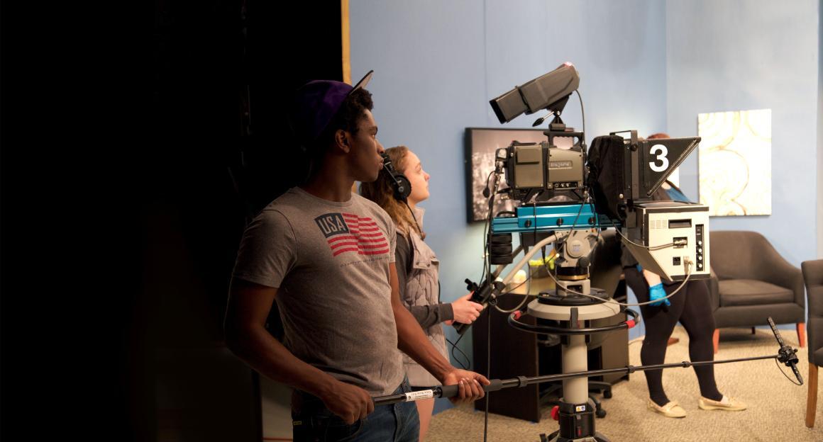 Students in film studio