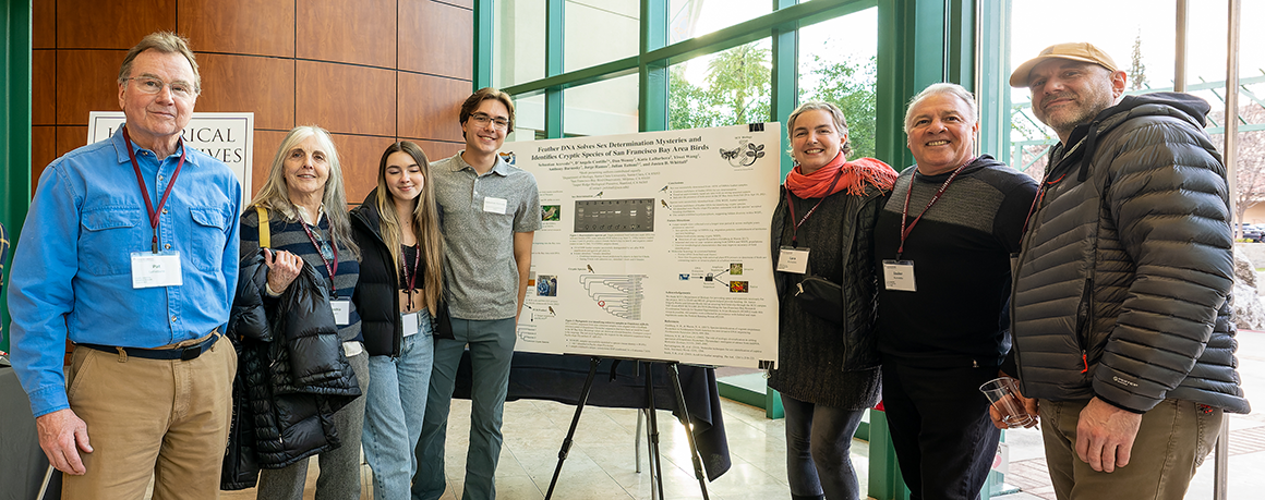 Group gathered with a student and poster