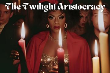 A drag performer with 2 lit red candles and red shawl