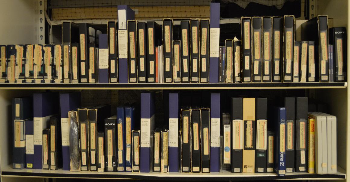 View of video and film collection storage.