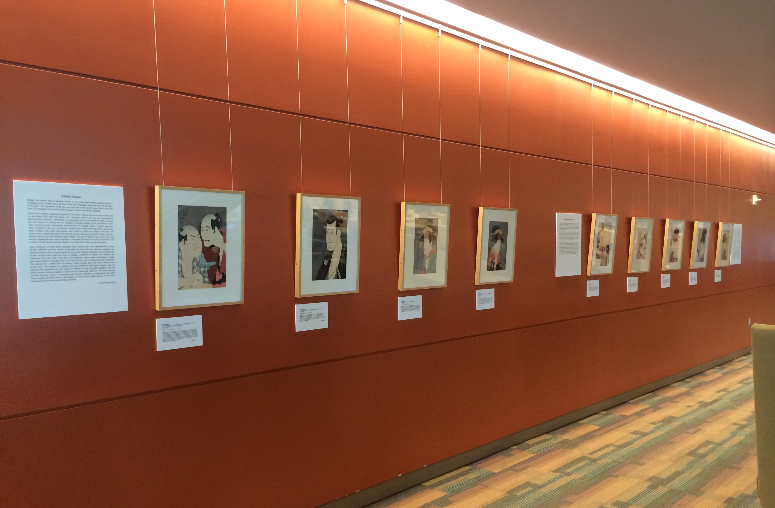 Installation of Japanese woodblock prints.