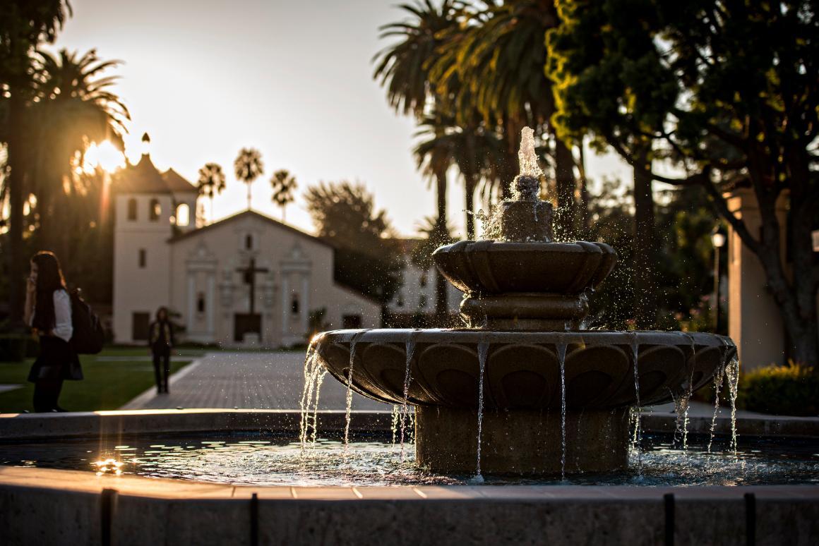 Photo of fountain and mission church 