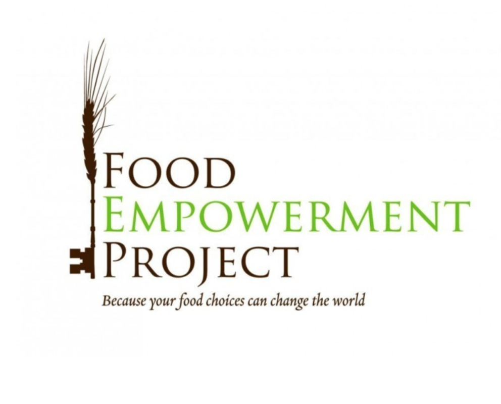Alt text: "Food Empowerment Project logo with tagline 'your world. your food. your choice.™'".