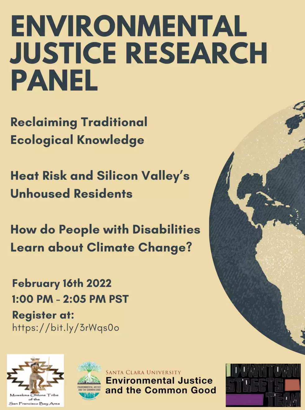 Alt text: "Environmental Justice Research Panel flyer with event details and organization logos."
