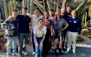 Santa Clara University Ethics Bowl Teams participated in the Ethics Bowl California Regional competition, Saturday, Dec. 2 at Cal Poly San Luis Obispo. Shown: (alphabetical order) Suzan Amiri, Erin Bradfield, Dylan Cahill. Noah Cross, Daniel Hipon, Davis Robertson, Edward Sorensen, Kendall Schrohe, Kailai Shen, and Caroline Smith. Photo by Erin Bradfield. Santa Clara University Ethics Bowl Teams participated in the Ethics Bowl California Regional competition, Saturday, Dec. 2 at Cal Poly San Luis Obispo. Shown: (alphabetical order) Suzan Amiri, Erin Bradfield, Dylan Cahill. Noah Cross, Daniel Hipon, Davis Robertson, Edward Sorensen, Kendall Schrohe, Kailai Shen, and Caroline Smith. Photo by Erin Bradfield and used with permission.