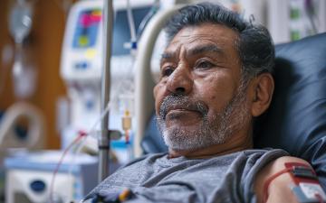 A man with a beard and gray hair is in a hospital bed  by G.Go via Adobe Stock.