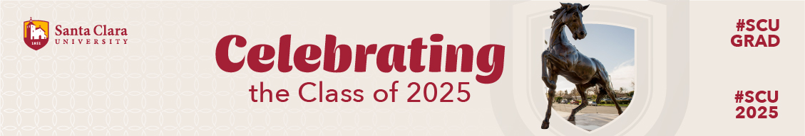 Celebrating the class of 2025 with the Bronco statue.