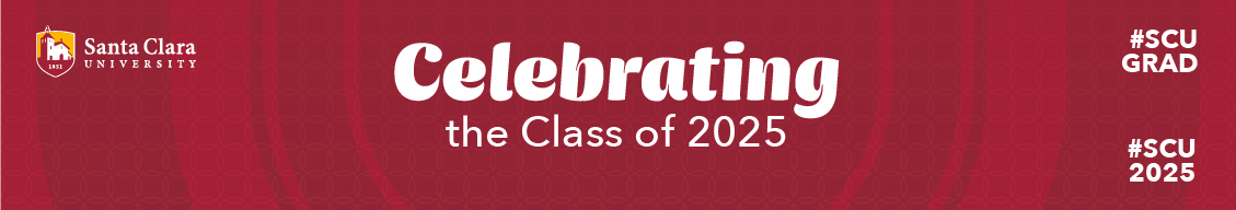 Celebrating the class of 2025 on a red shield pattern background.