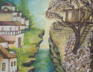 Two contrasting sides of a river, one modern and one ancient. image link to story