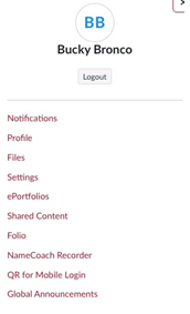 Camino account drop down menu