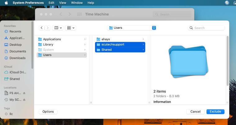 An image of the macOS folder selection screen with the Users folders