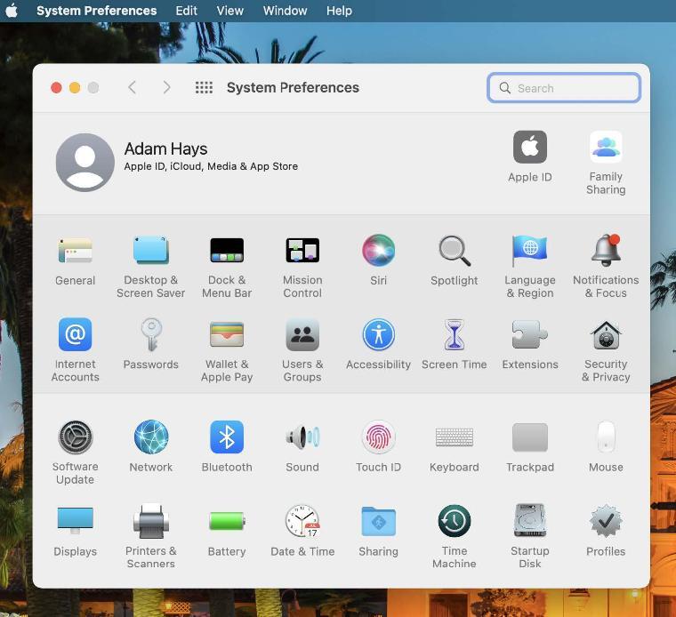 An image of the Apple System Preferences panel with a red arrow pointing to