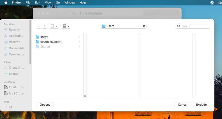 An image of the folder selection screen in macOS with the folder