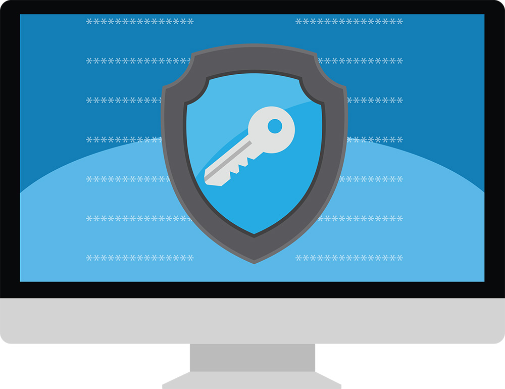 Graphic of computer with key symbol