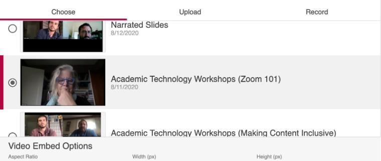 choose a video in Class Recordings