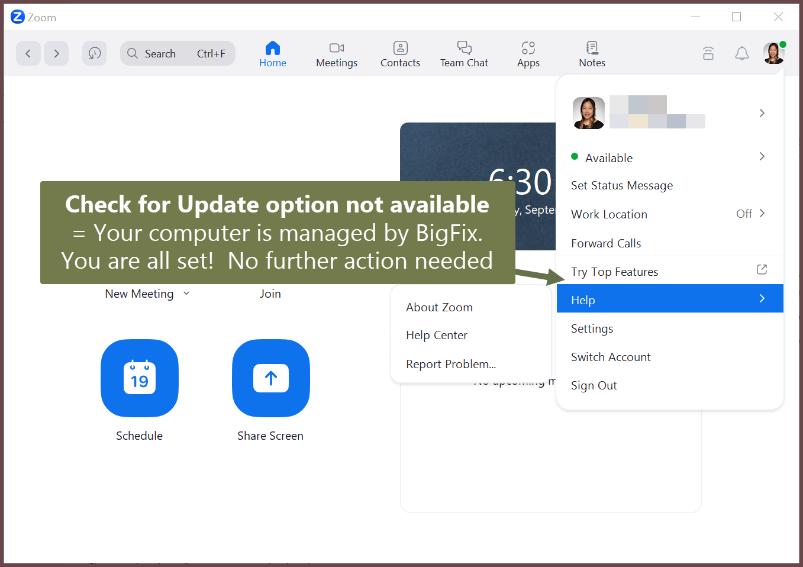zoom no updated needed