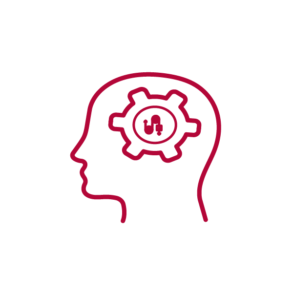 Outline of a head with a gear inside it.