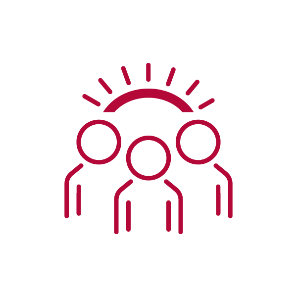 Alt text: Three people with sun rays overhead, representing events.