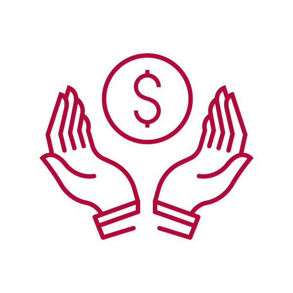 Alt text: Hands holding a coin icon, representing financial aid.