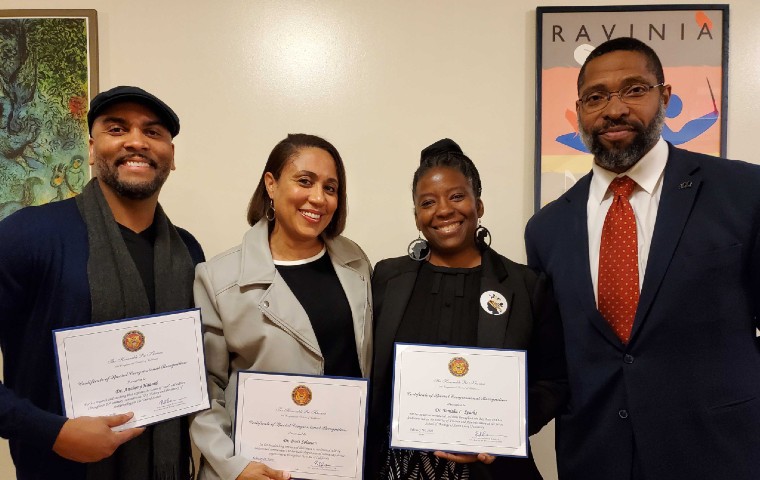 Anthony Hazard, Brett Solomon, Tanisha Sparks, Aldo Billingslea holding Congressional honor awards