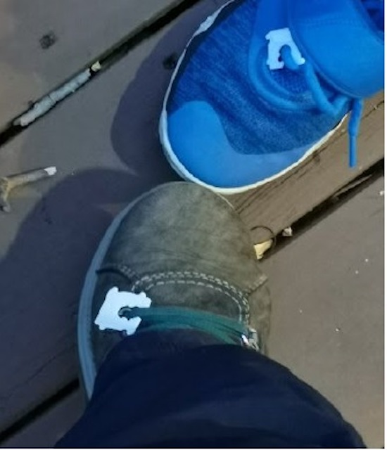 Bread tags on shoes. Photo courtesy of Reut Livne-Tarandach.