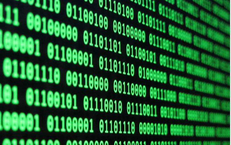 green binary code on black screen