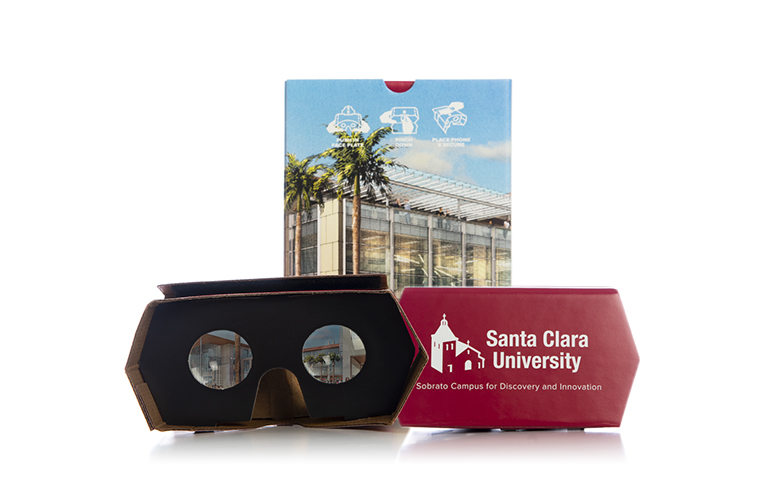 SCU branded Google Cardboard for the Sobrato Campus