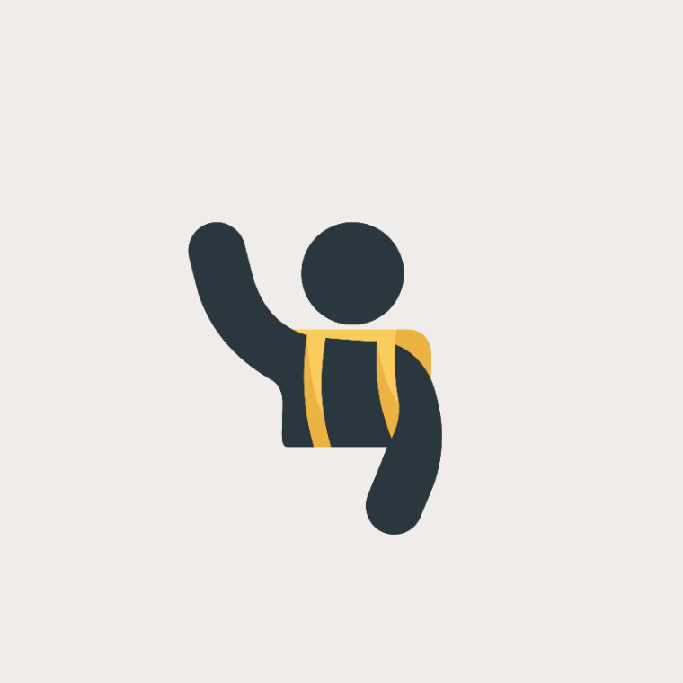 Person with a backpack raising their hand icon
