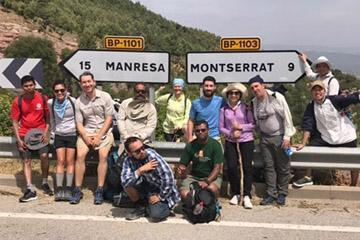 Student group in front of signs in Spain 