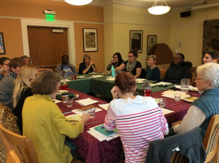 Women gathering for JST faculty and student lunch, December 2019.