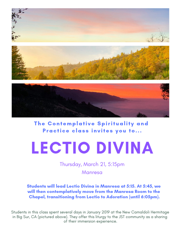 Two serene nature photos and text promoting the 