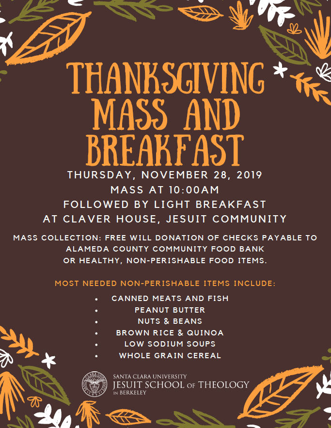 Thanksgiving Mass and Breakfast 2019. Thursday, November 28th, hosted by the Philosophy & Theology Student Union. St. Peter and St. Paul Parish, Urbana-Champaign, IL, Join the Philosophy & Theology Student Union at this year's Thanksgiving event. It will 