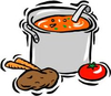 A pot of soup, carrot, potato, and tomato clipart.