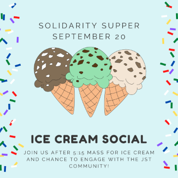 Three ice cream cones with sprinkles and event details for an Ice Cream Social.