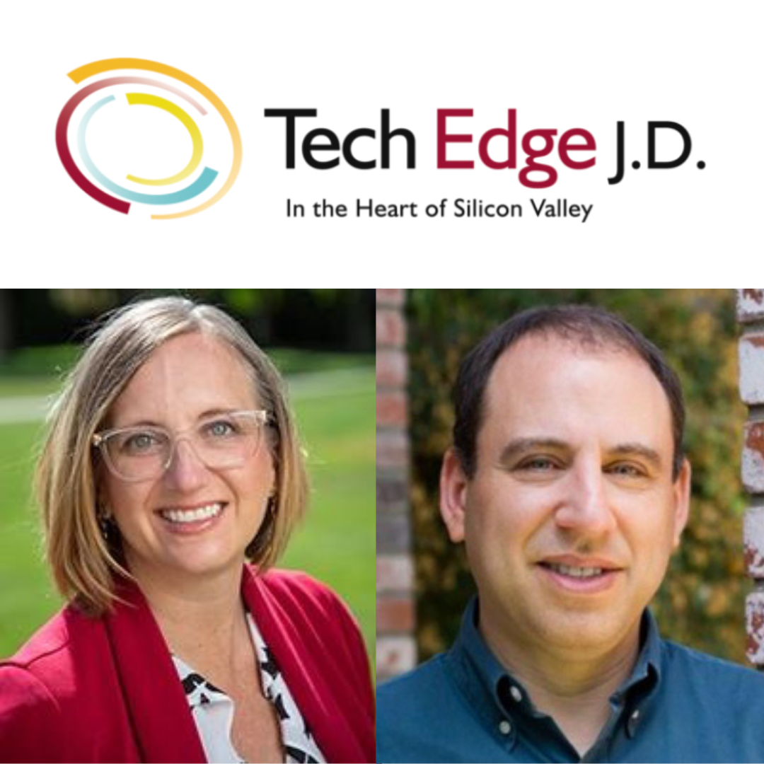 "Tech Edge J.D." logo with two headshots below it.