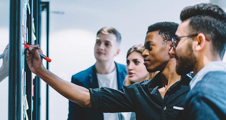 students storyboarding a concept