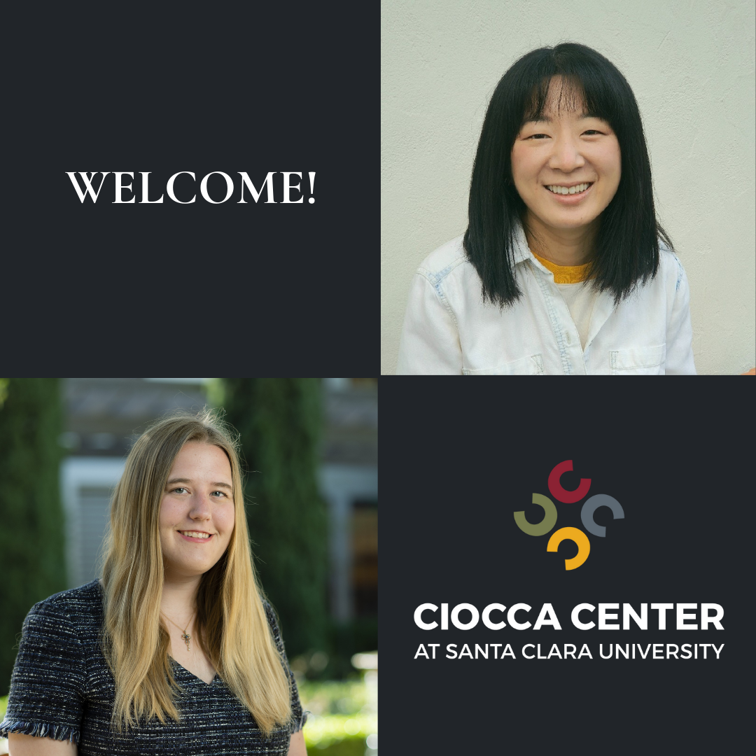 Two women smiling, "WELCOME" and "COCCA CENTER for GLOBAL LEADERSHIP" text.