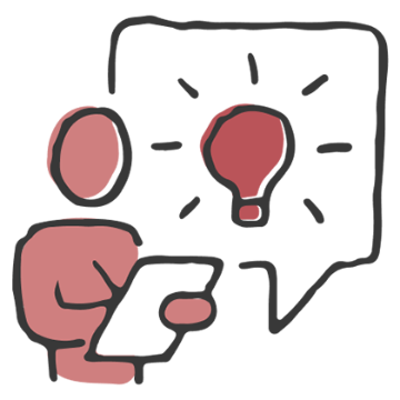 Alt text: Icon of a person with a tablet and a lightbulb idea bubble.