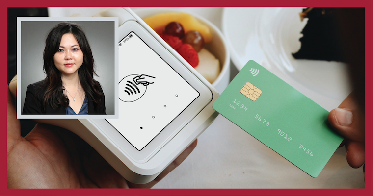 Leavey School of Business Associate Professor Seoyoung Kim headshot over a contactless card reader