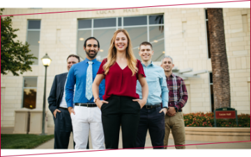 Leavey School of Business graduate students outside Lucas Hall