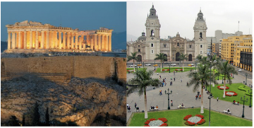 Image of Greece Acropolis and Peru's Plaza de Armas 