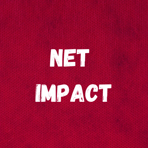 Red square with white letters that say 