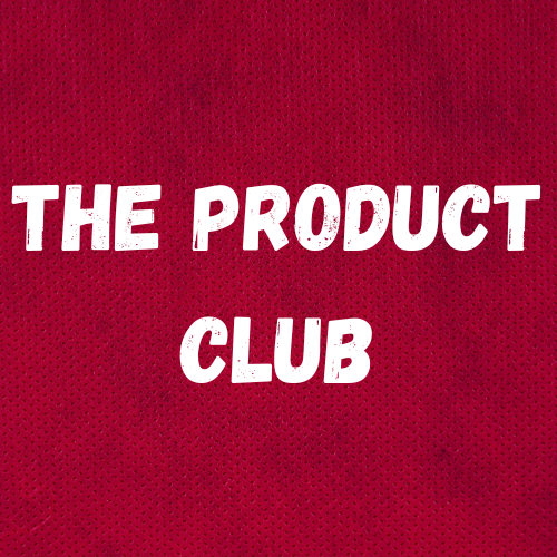 Red square with white letters that say 