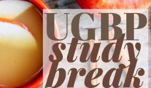 UGBP study break flyer with coffee cup and event details.