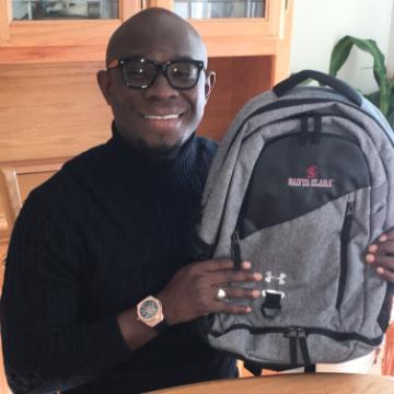 Bacary Diatta pictured with MOBI Backpack