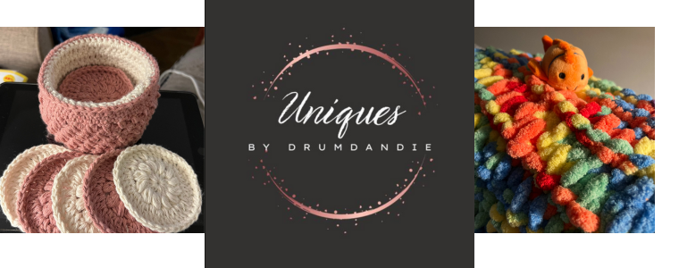 Drumdandie logo and photos of yarn art designs