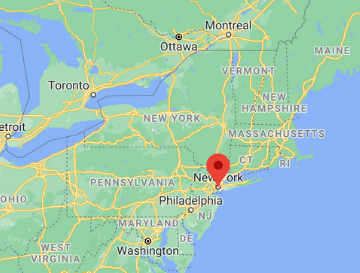 image of map with New York identified