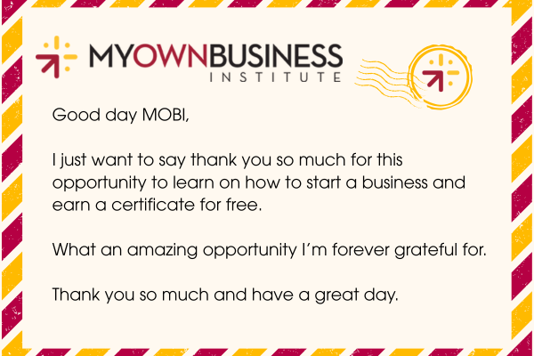 Note of Gratitude from MOBI Student