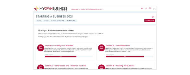 Screenshot of MOBI Course Homepage